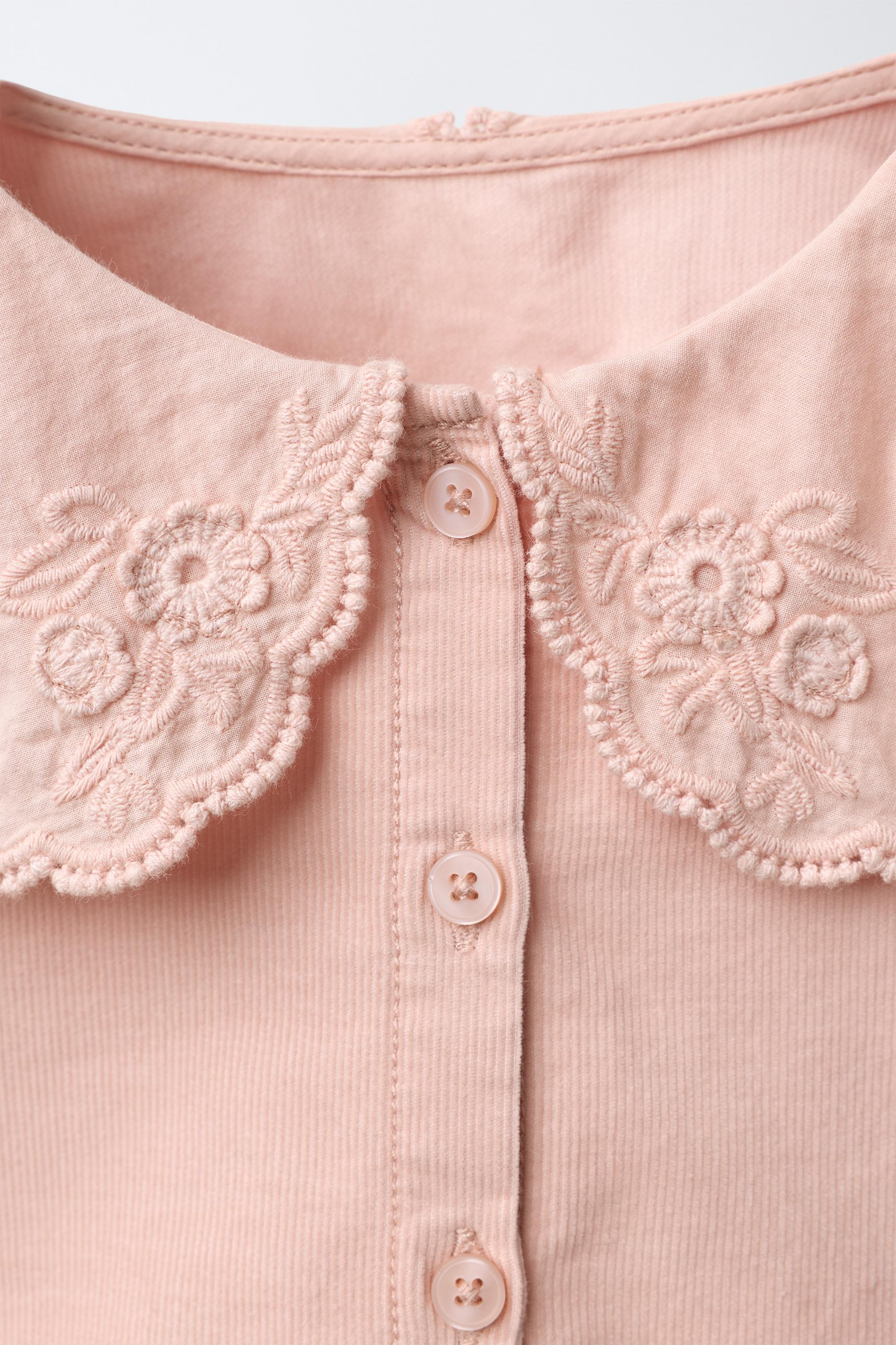 EMBROIDERED PETER PAN COLLAR CORDUROY SHIRT